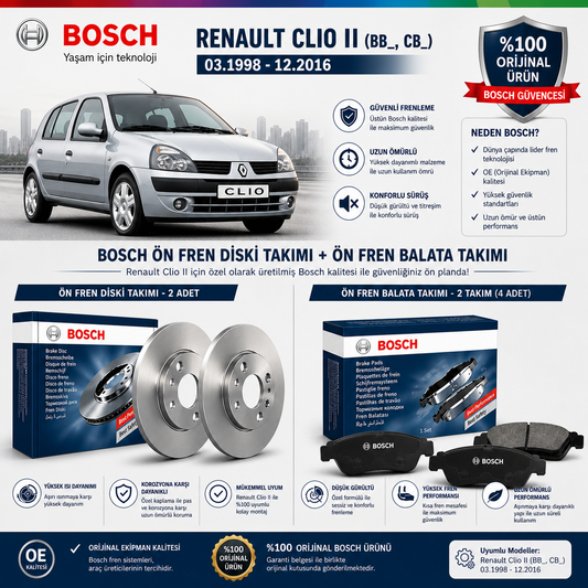 Renault Clio II 1.5 dci 03.1998-12.2016 Ön Fren Diski Takımı ( 2 adet ) ve Ön Balata Takımı