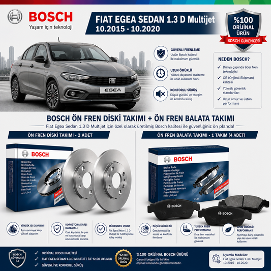 Fiat Egea Sedan 1.3 D Multijet 10.2015-10.2020 Ön Fren Diski Takımı ( 2 adet ) ve Ön Balata Takımı