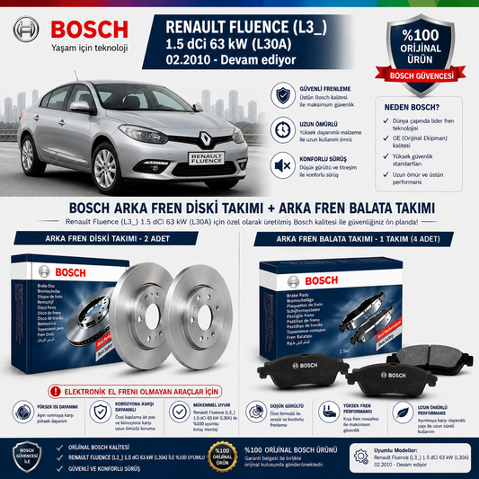 Renault Fluence 1.5 dCi 02.2010 - Devam ediyor 63 kW 86 Hp Arka Fren Diski Takımı ( 2 adet ) ve Arka Balata Takımı